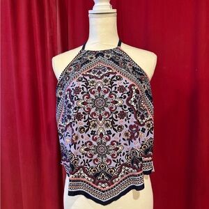 Kona Sol Floral Halter Bikini Top - Navy and Pink